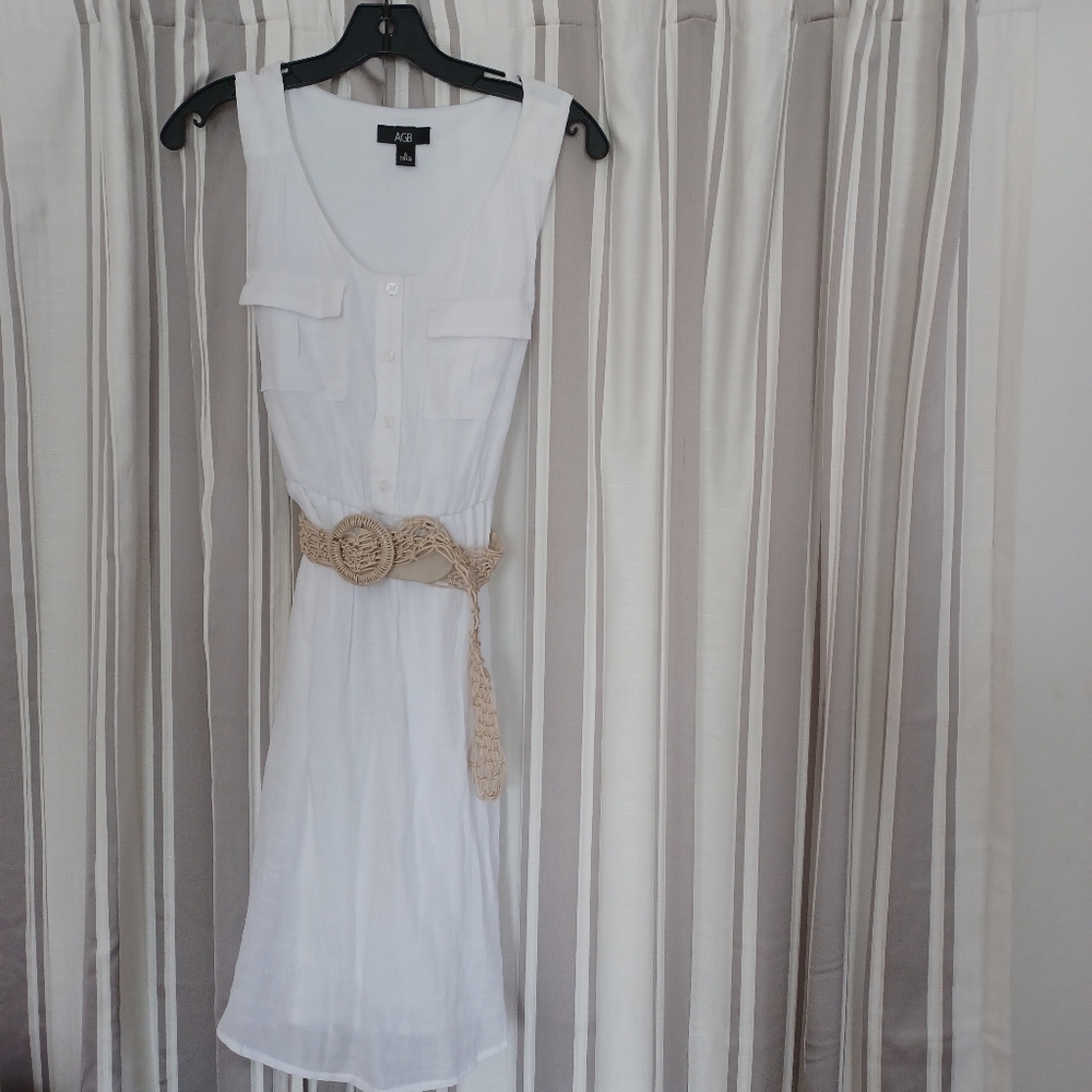 White belted dress knee length.
